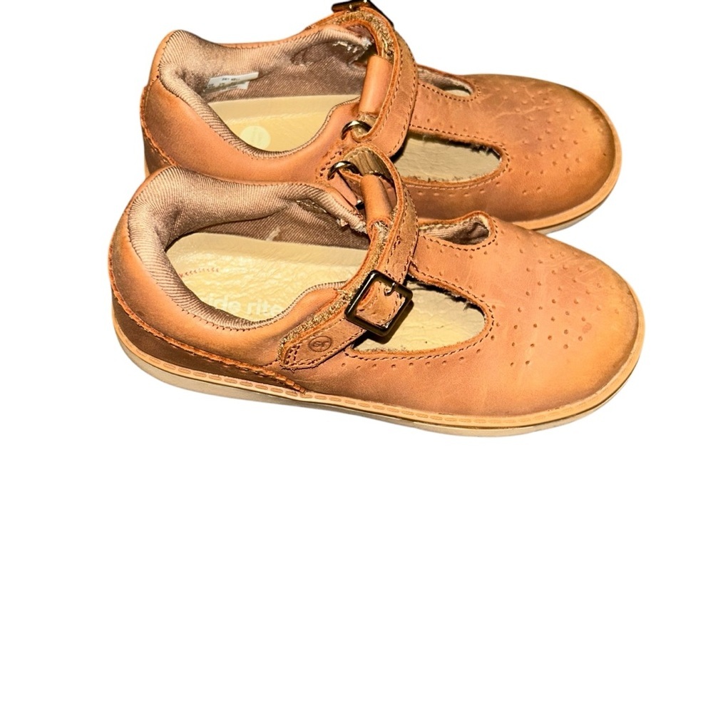 Girls stride rite nell tan leather mary jane shoes toddler size 9.5 kids